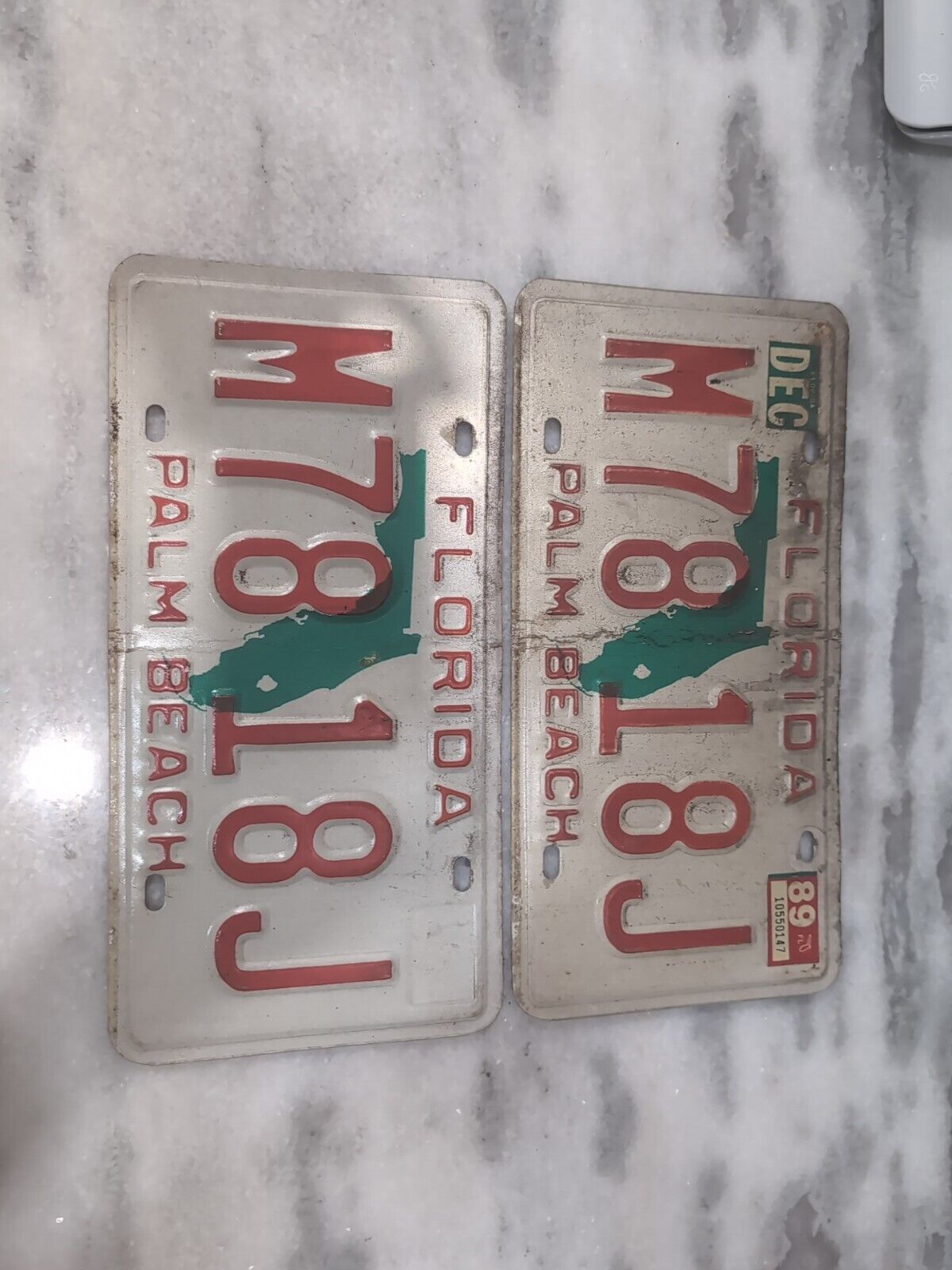 Two Matching Vintage 1989 Florida Palm Beach County License Plate M78 18J Expire