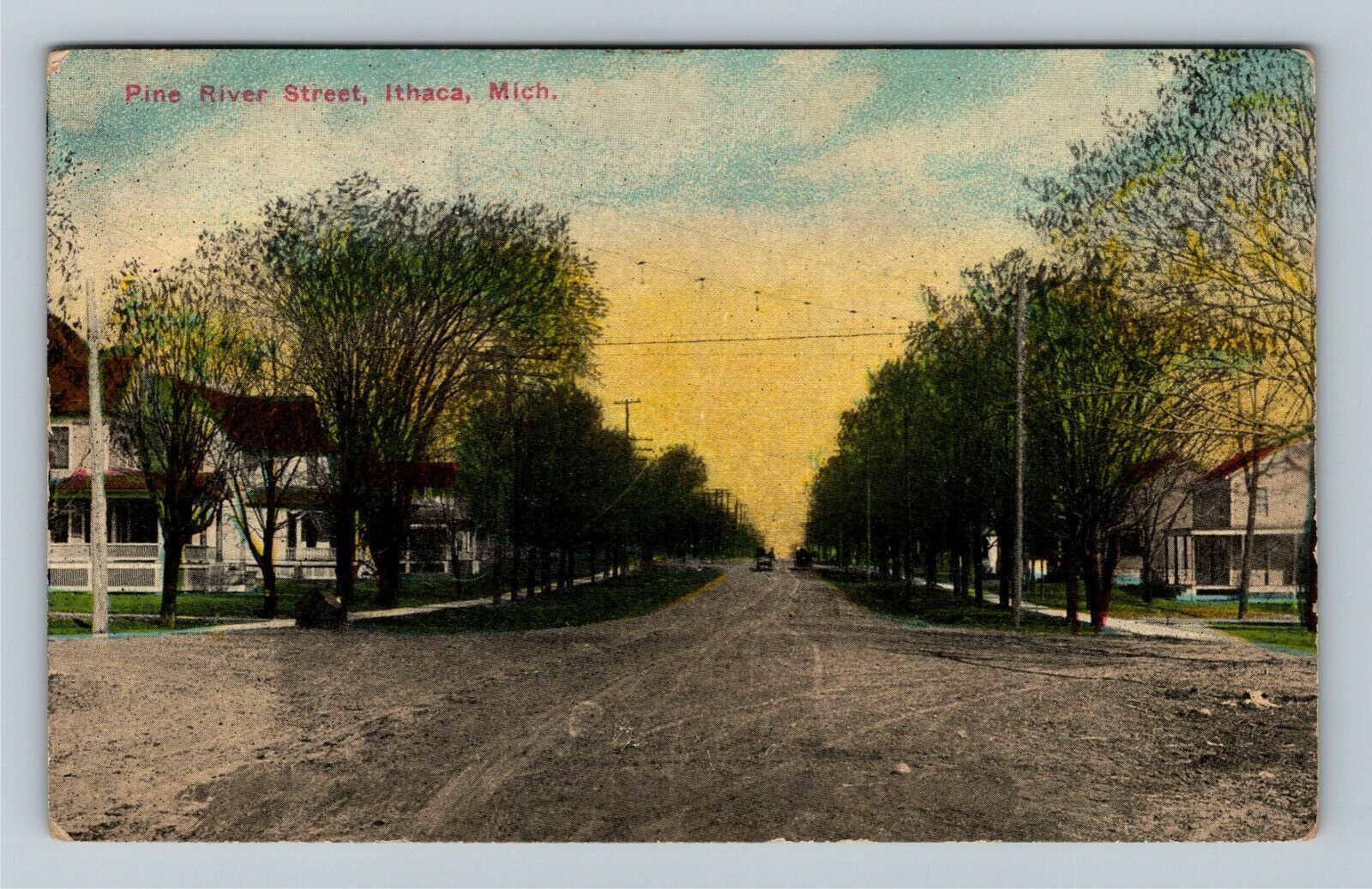 Ithaca MI-Michigan, Pine River Street Vintage Souvenir Postcard