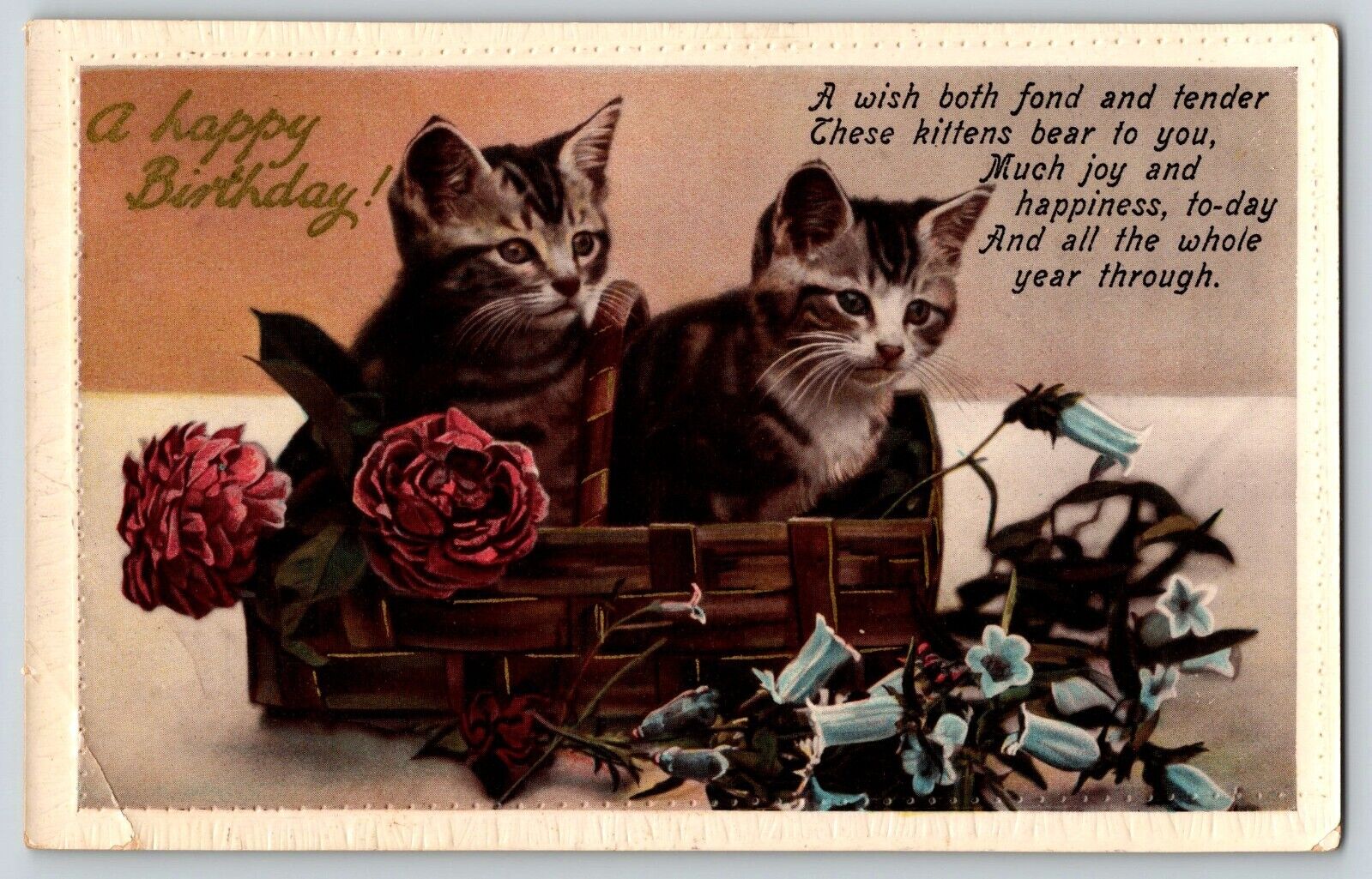 Postcard Happy Birthday Cats - Hand Colored