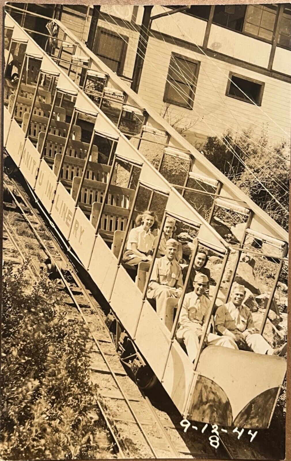 RPPC Manitou Colorado WWII Soldiers Ride Incline Train Real Photo Postcard 1944