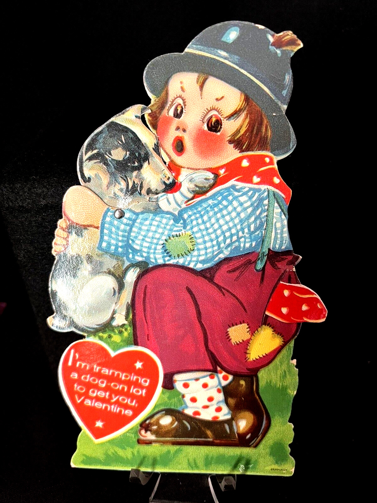 Antique Valentine Card German Mechanical Tramp with Dog - 7\