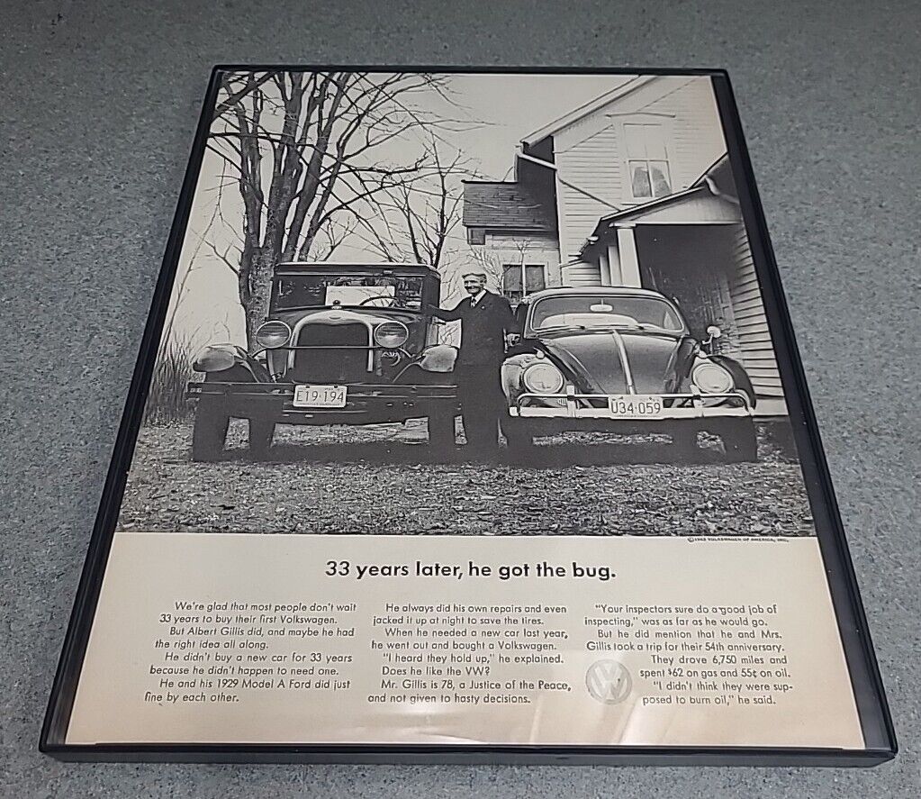 Volkswagen Bug 1963 Print Ad Framed 8.5x11 