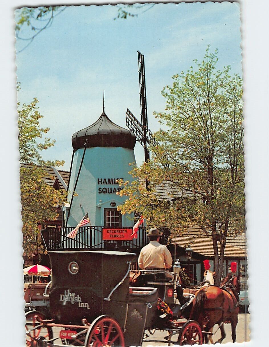 Postcard Hamlet Square and Replica of Danish Windmill California USA