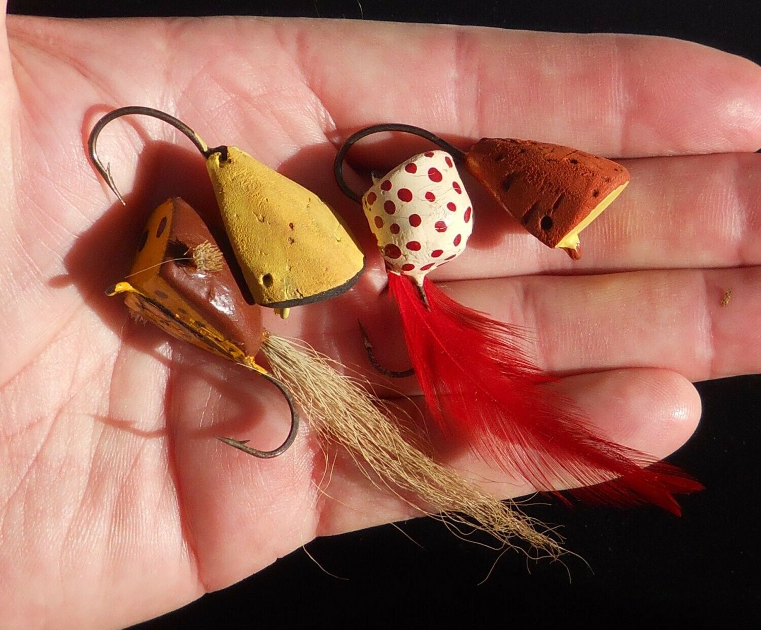 4 Vintage Homemade Flies Fishing Lures