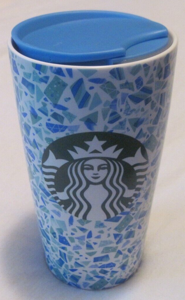 Starbucks 2019 Siren Mosaic Blue Green Travel Ceramic 12oz Tumbler With Lid