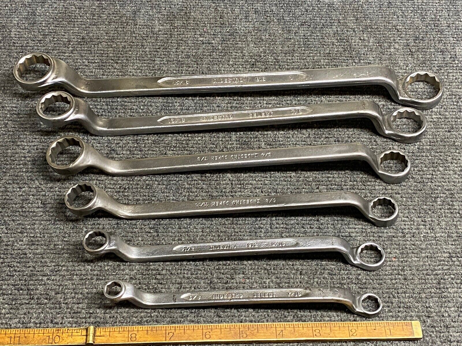 Vintage Indestro And Indestro Super 6 Pc Double Offset Boxed End Wrench Set USA 