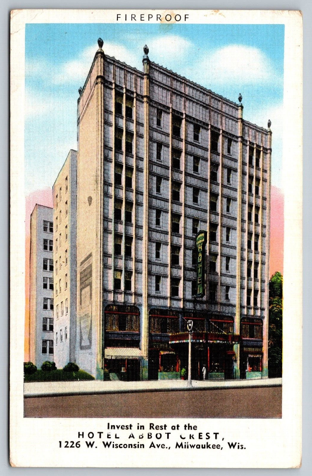 Postcard Abbot Crest Hotel Milwaukee Wisconsin Linen