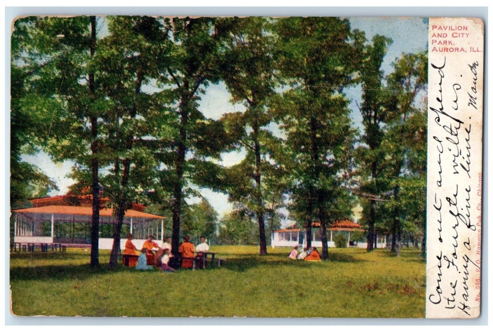 1907 Pavilion City Park Gazebo Exterior Aurora Illinois Vintage Antique Postcard