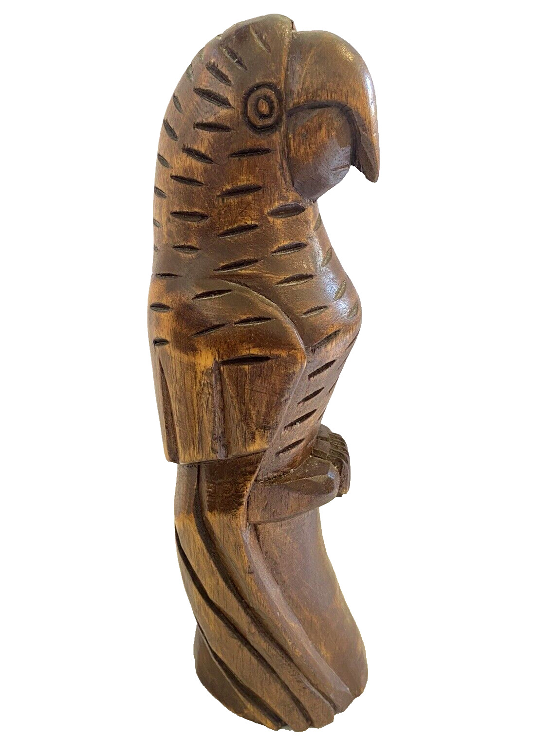 VTG Hand Carved Wooden Parrot Folk Art Tropical Decor 1950s MCM Tiki Kitsch 11\