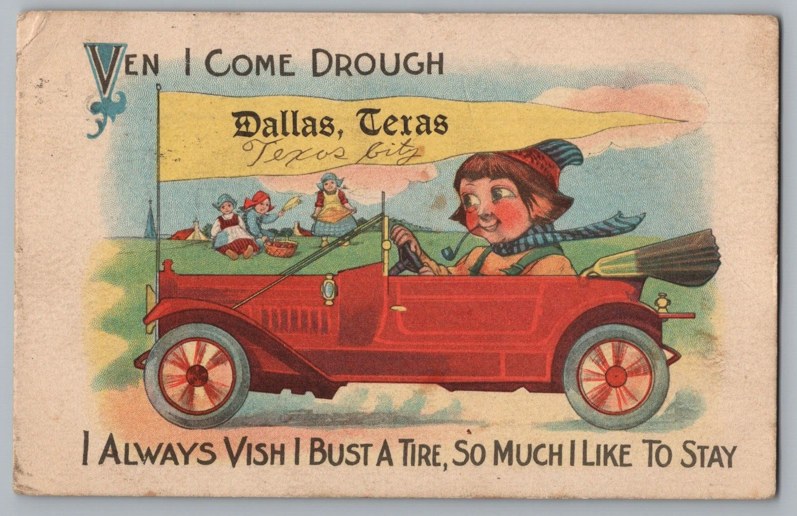 Postcard c1914 Comic Come Through, Dallas, Texas