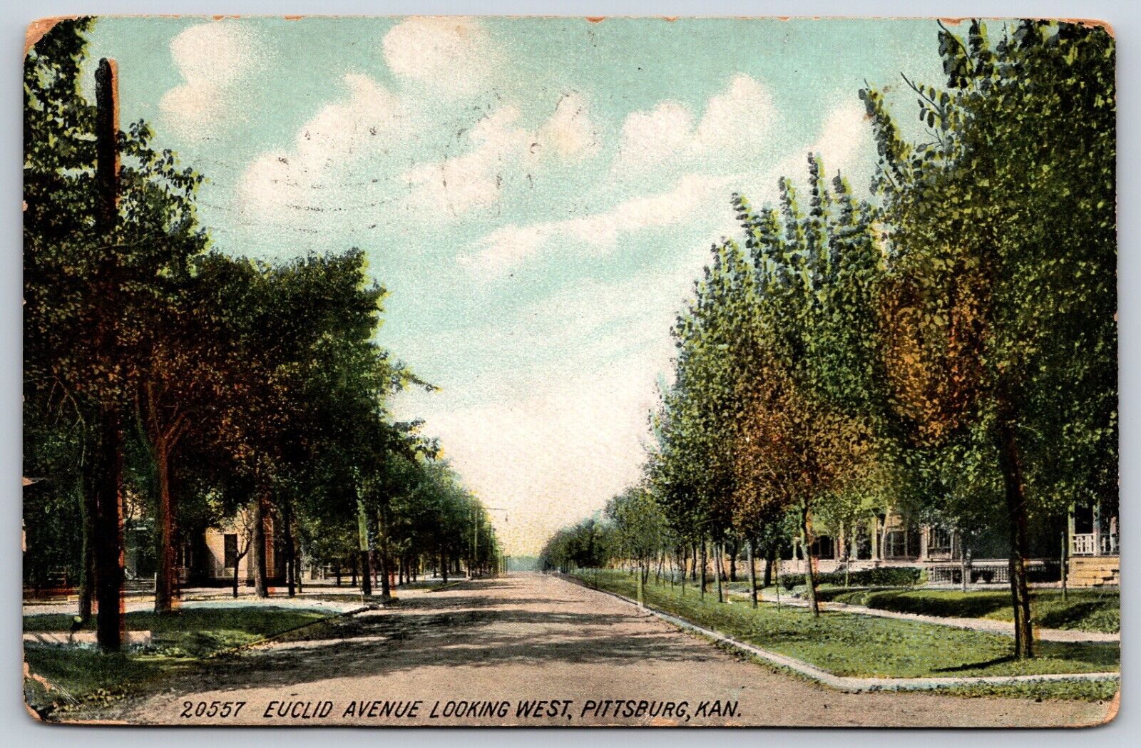 Postcard Euclid Avenue Looking West, Pittsburg Kansas Posted 1907
