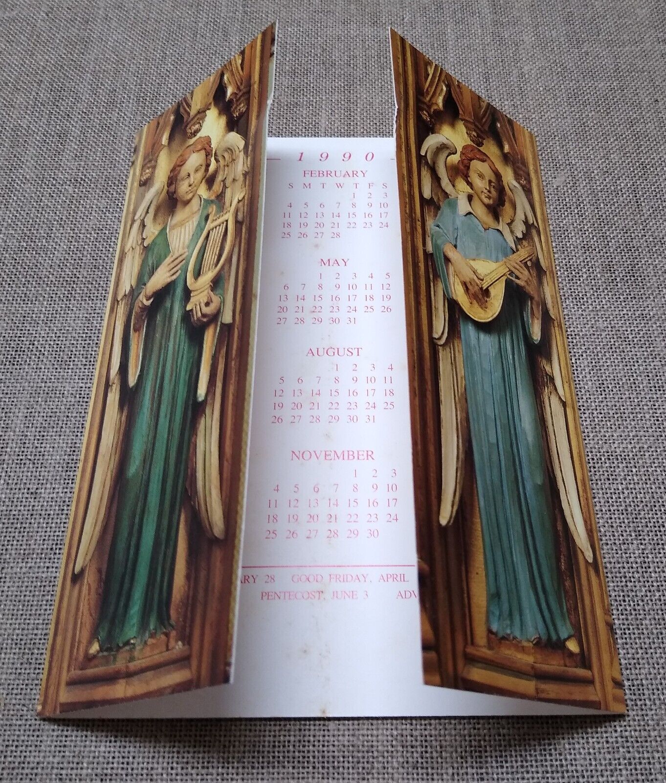 Vintage 1990 Calendar Card, Washington National Cathedral, Angelic Musicians DC
