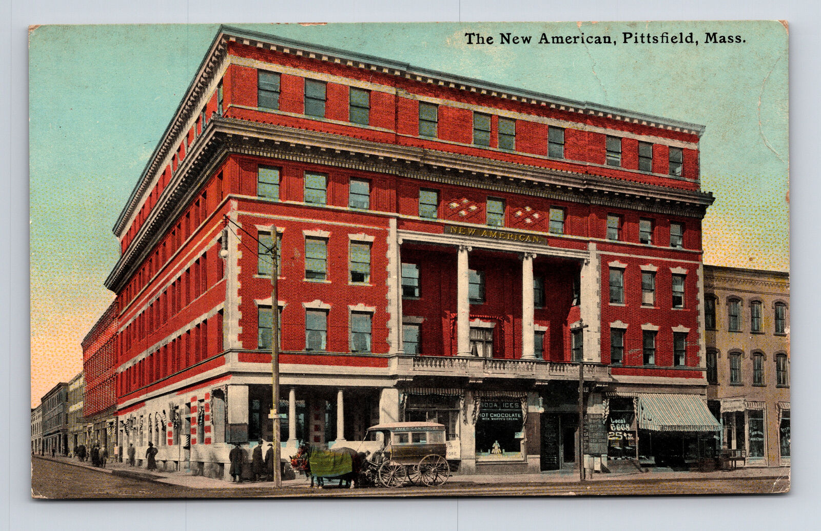 1913 New American Building Carriage Ice Cream Pittsfield MA Postcard