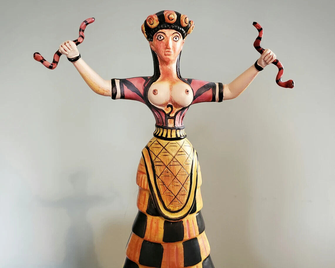 Minoan Snake Goddess Statue, Cretan Snake Goddess Sculpture, Antique Style 