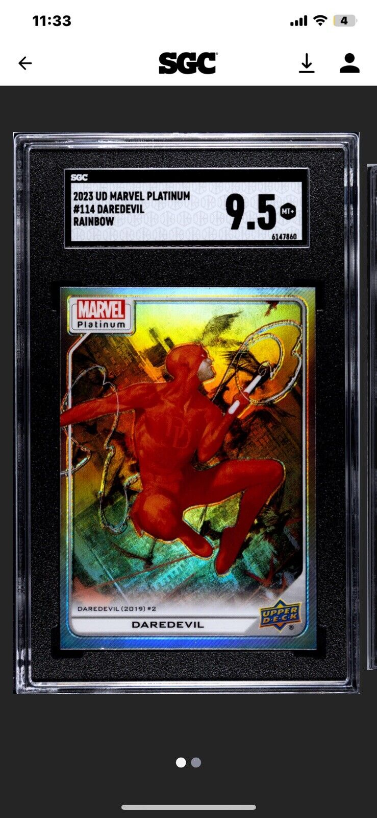 2023 Upper Deck Marvel Platinum Rainbow 🌈 #114 DAREDEVIL🌈SGC 9.5🌈POP OF 1🌈