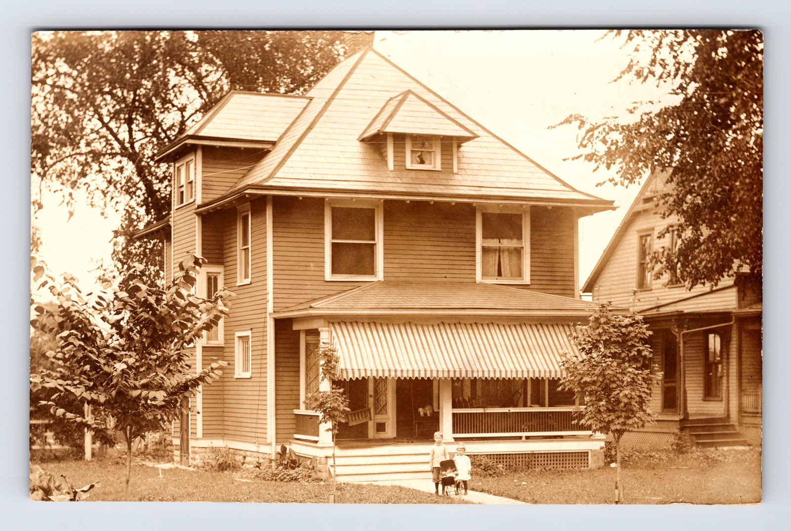RPPC Postcard Children in Front of Large Home