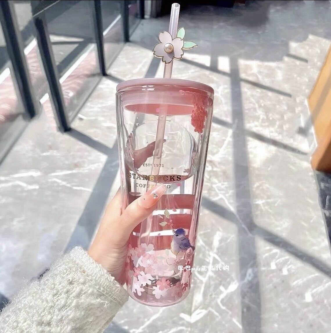 2023 Starbucks China Cherry Blossom Tumbler Pink Sakura 20oz Glass Straw Cup