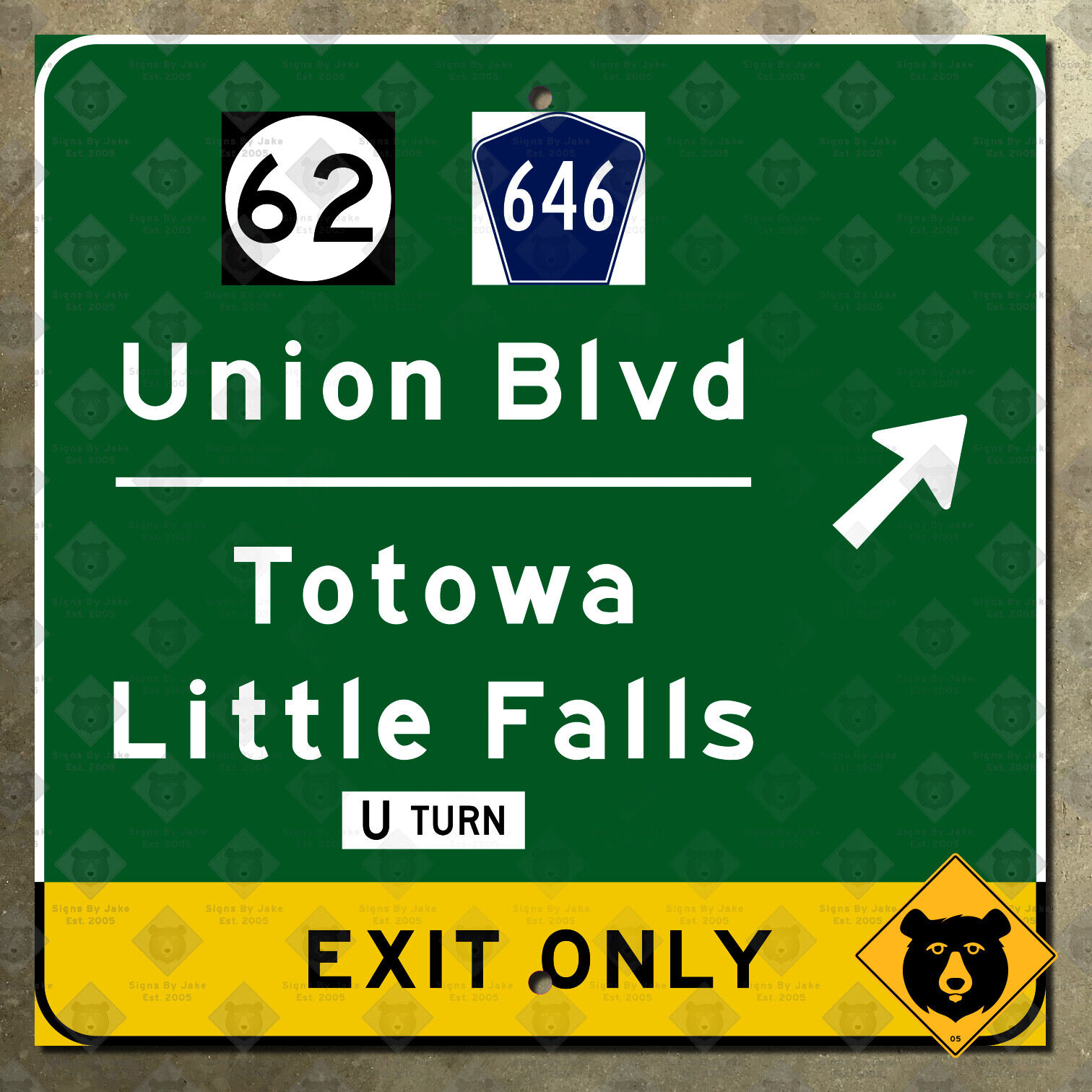 New Jersey route 62 Passaic county 646 Union Blvd Totowa Little Falls sign 16x16
