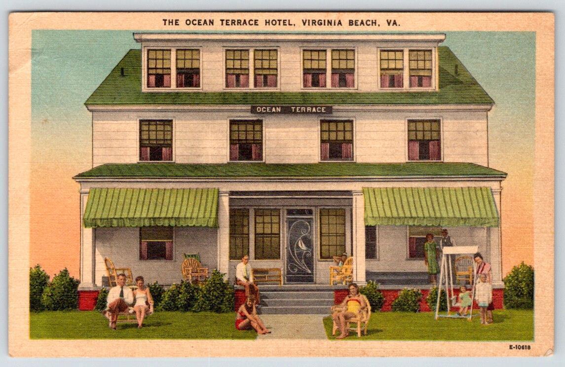 1930\'s-40\'s OCEAN TERRACE HOTEL VIRGINIA BEACH VA VINTAGE LINEN POSTCARD