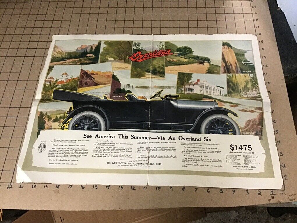 original June 1915 double sided removed ad: OVERLAND CAR Wilys-overland 16 x 22