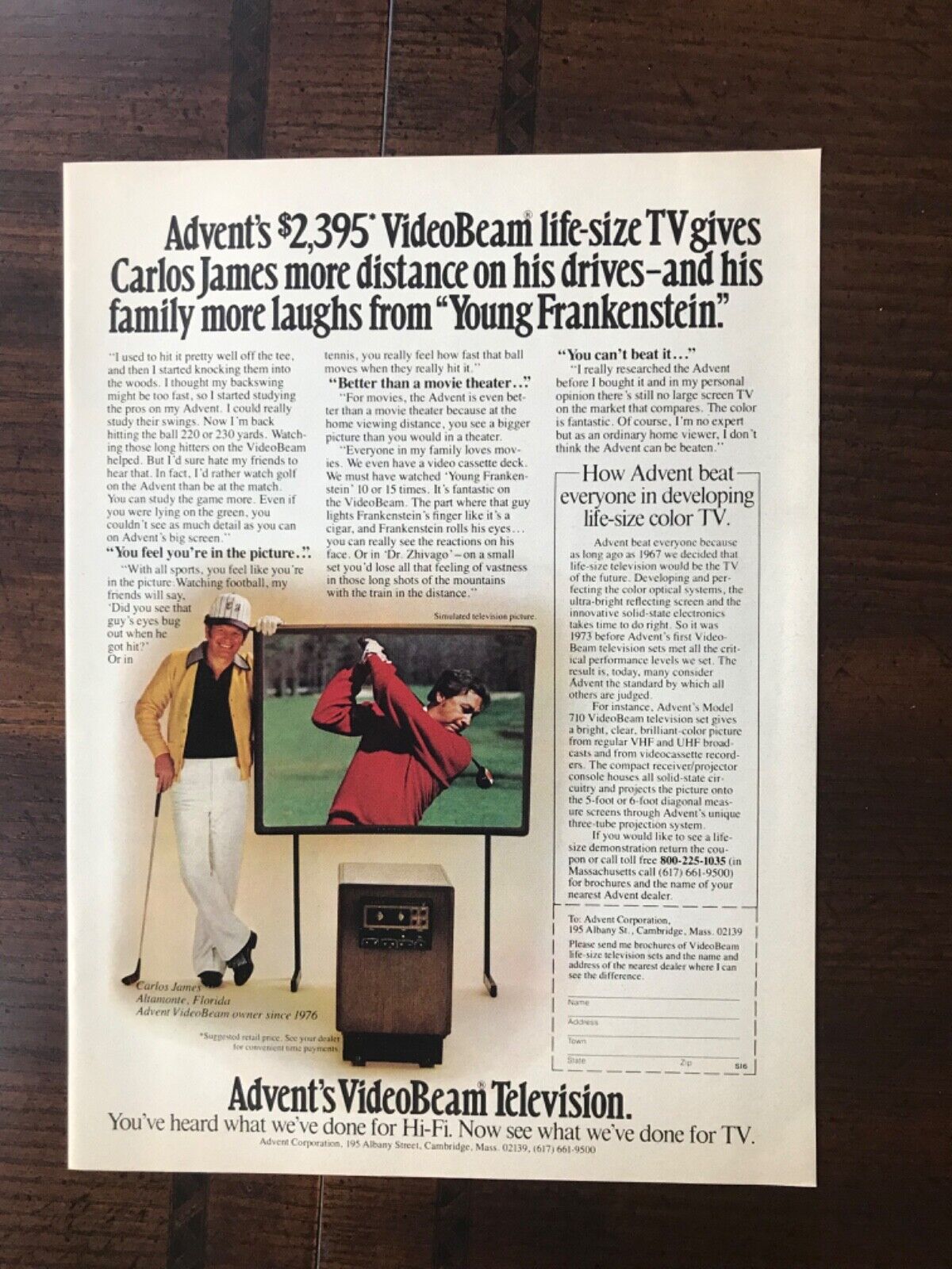 1978 vintage original print ad Advent’s Video Beam Television System