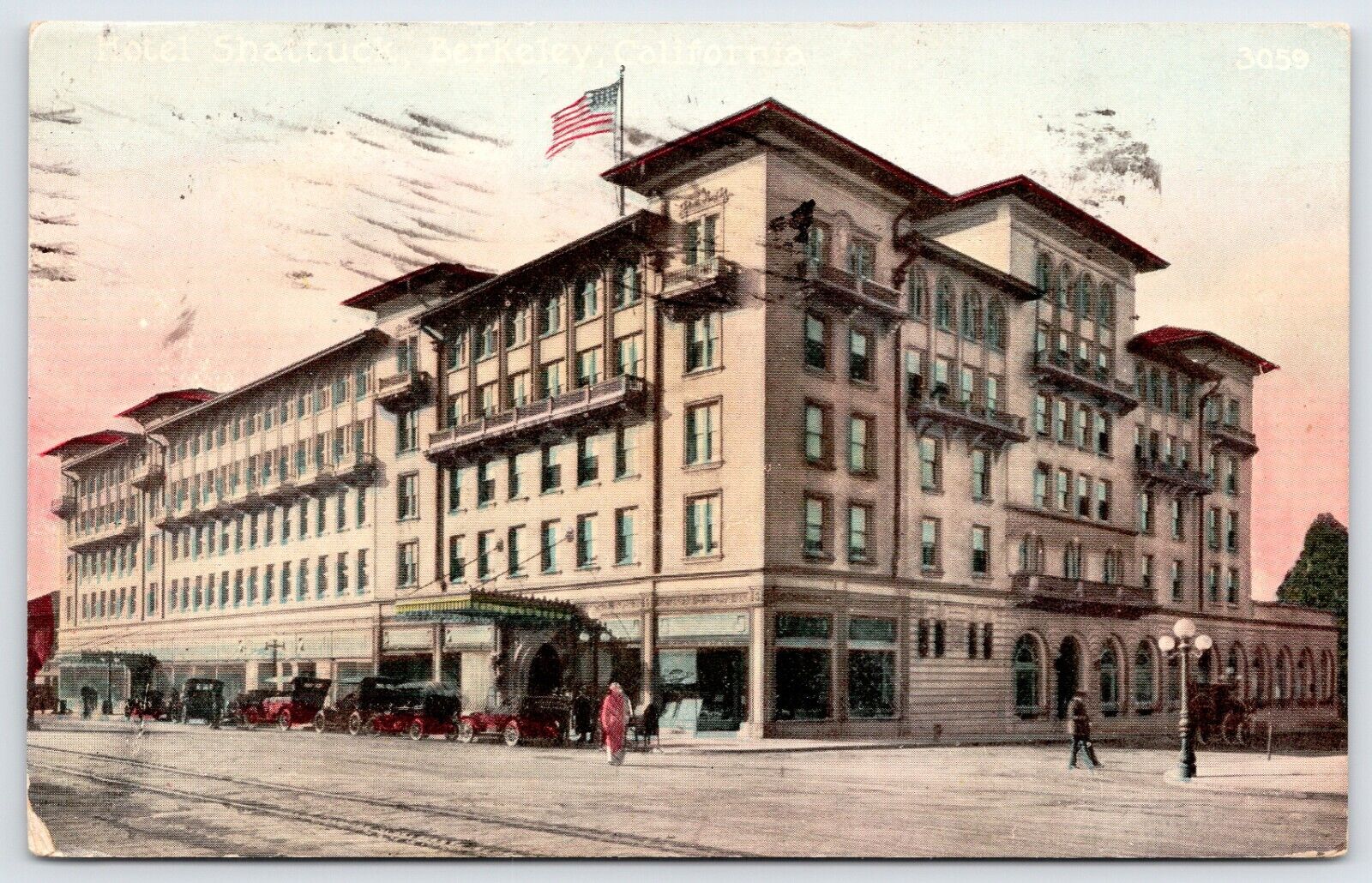 Postcard Hotel Shattuck, Street Action, Berkeley California Posted 1914