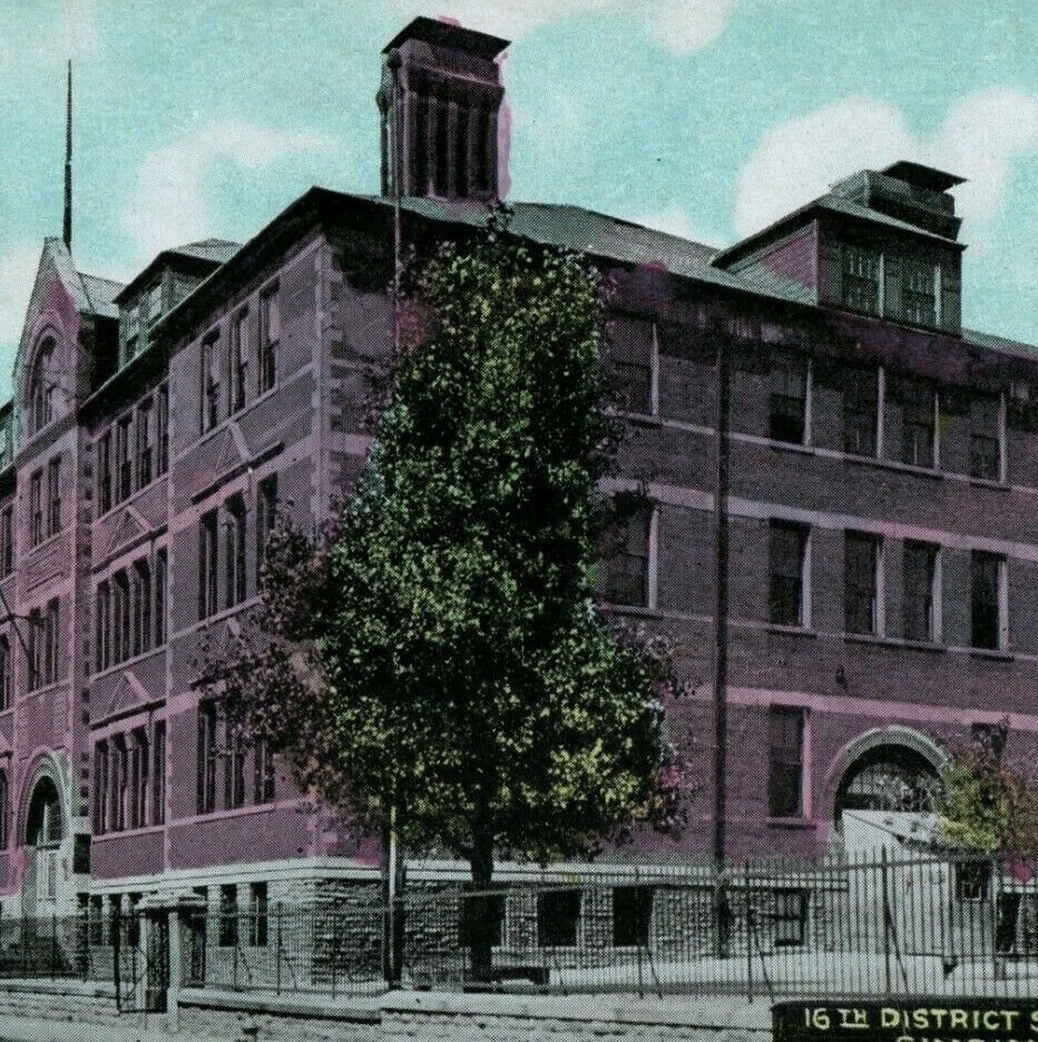 1920s 16th District School Postcard Cincinnati Mt. Auburn Prep Acad. Hand Tinted