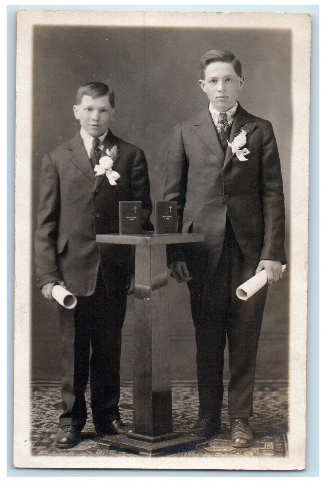 c1910s Christian Confirmation Religious Boys Studio Portrait RPPC Photo Postcard