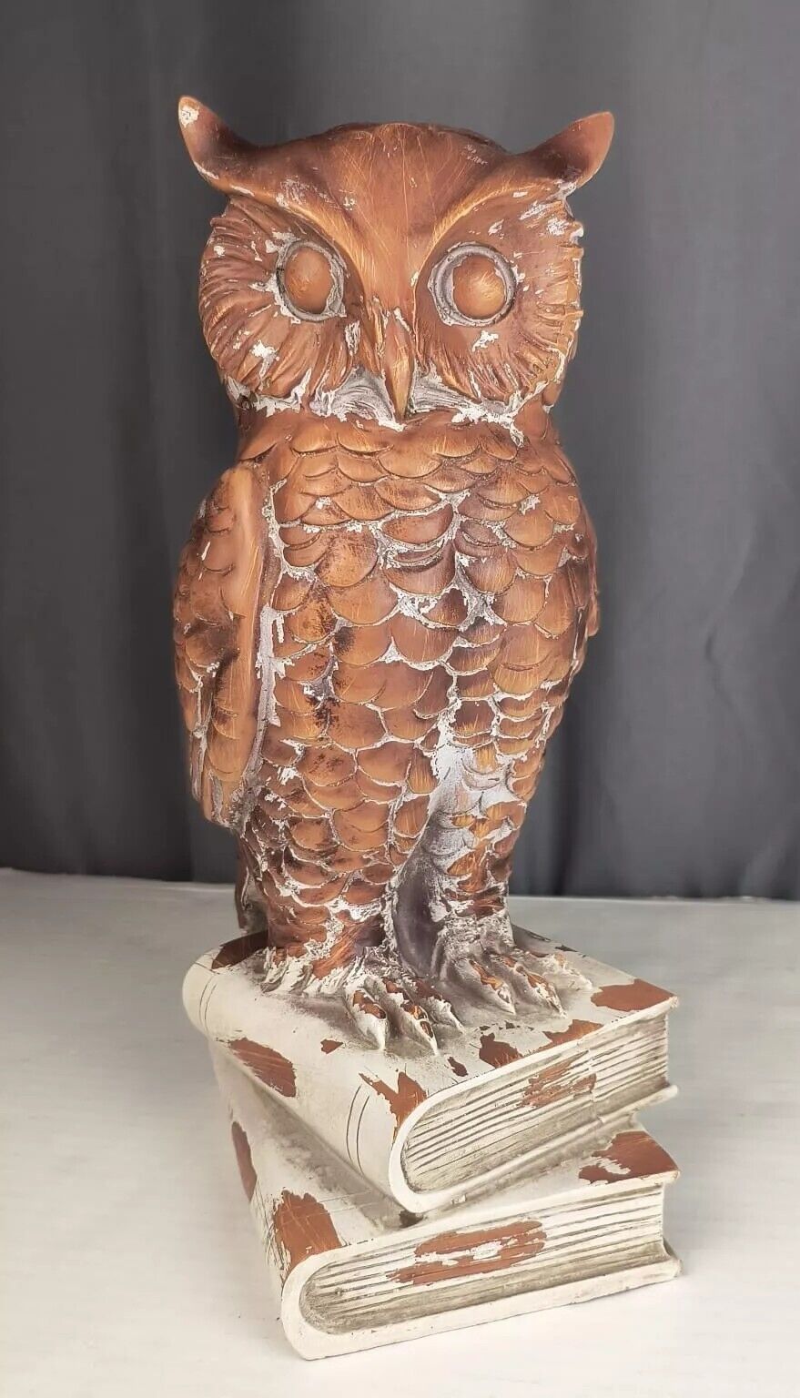 Owl Antique Style Finish Resin Standing On Books Cottagecore Old Money Core