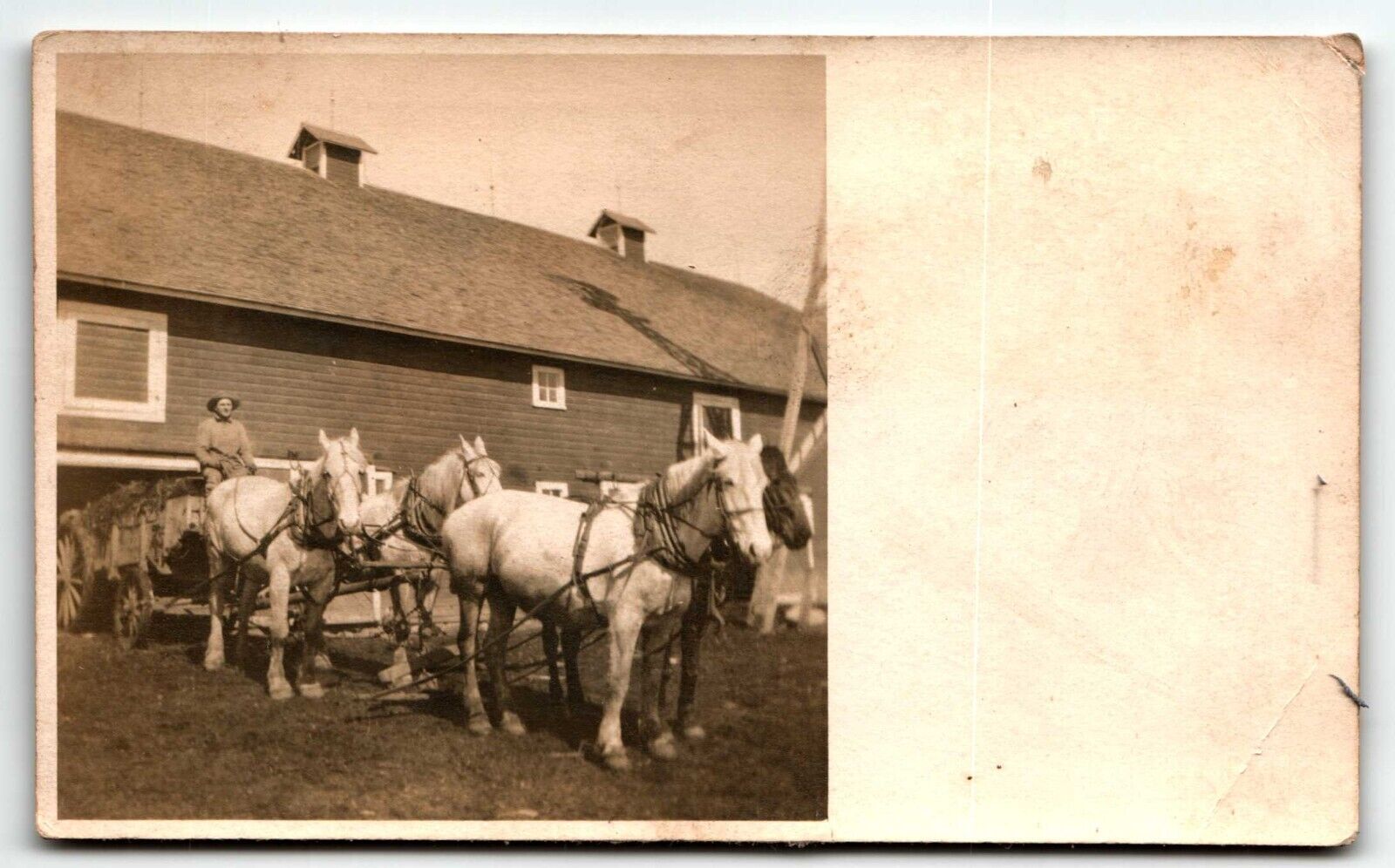 RPPC Postcard Four Horse Team and Farmer with Wagon UNP Velox