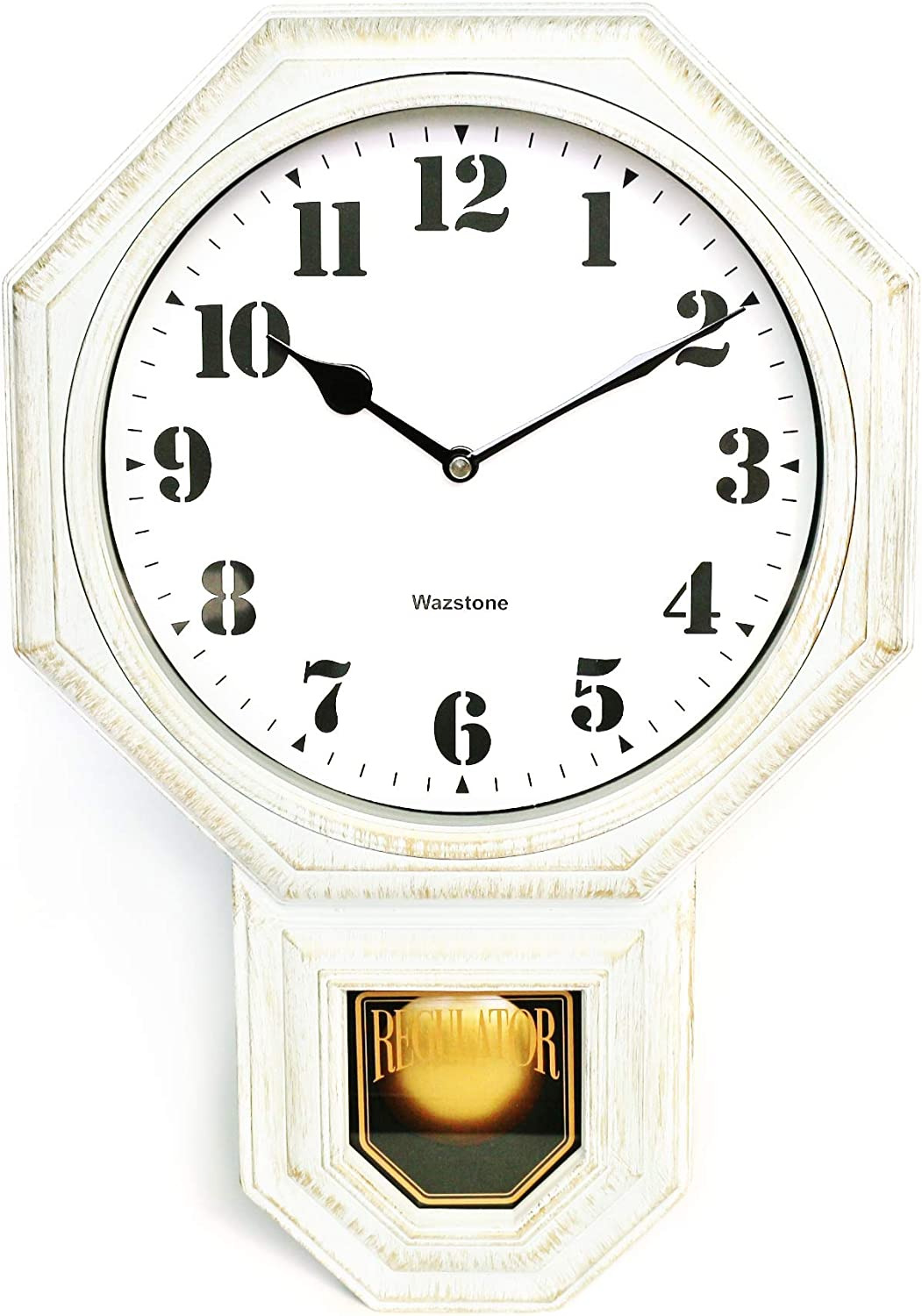 Signature White Antique Mini Pendulum Wall Clock, Simulated Metallic Vintage Tex