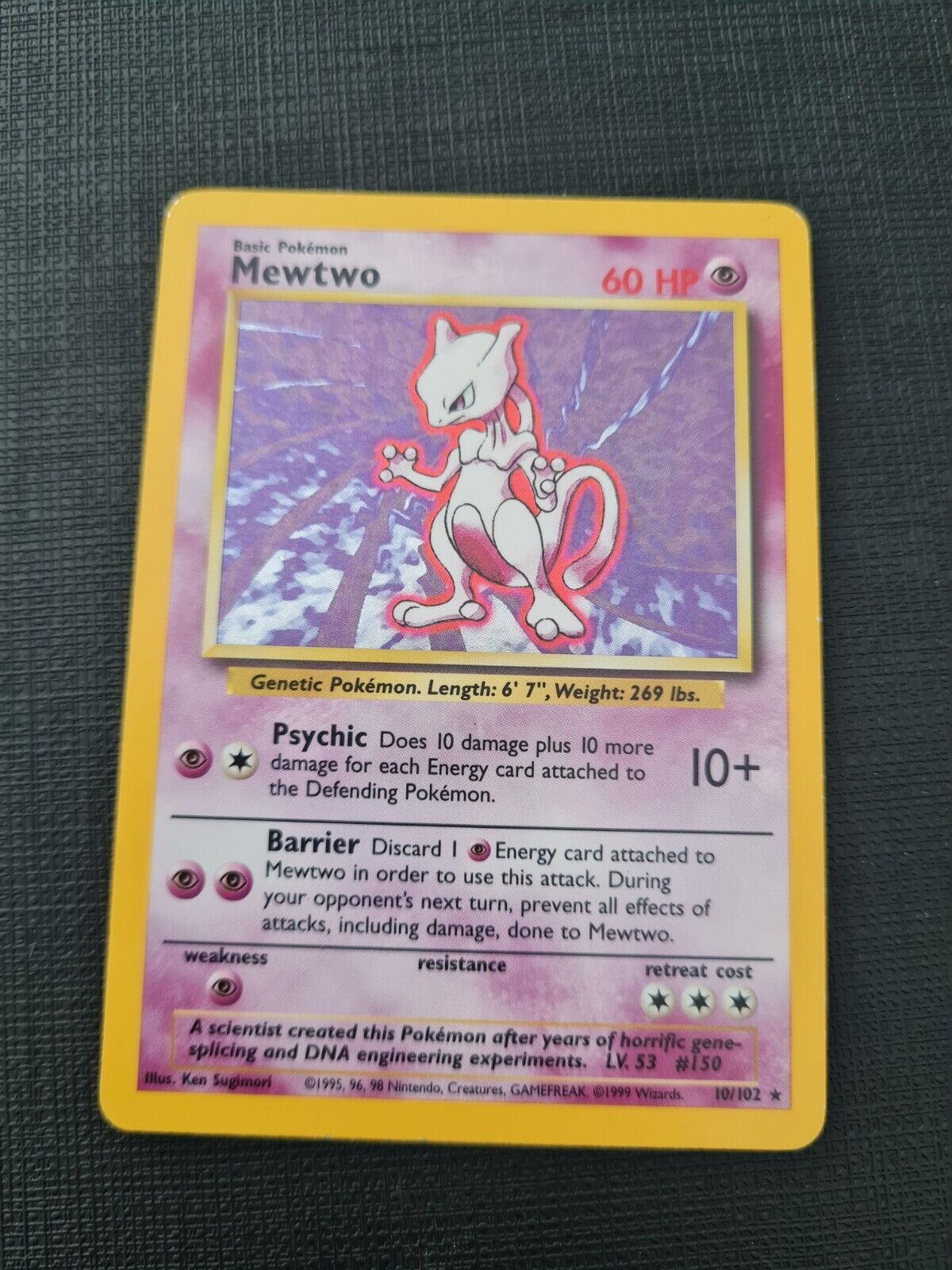 Pokemon Card - Mewtwo 10/102 Base Set Holo Rare WOTC - Excellent 