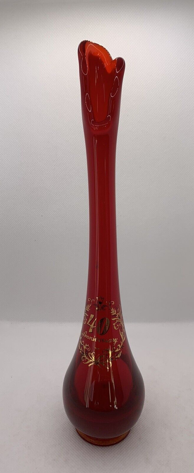 Vintage MCM Swung Vase Ruby Red 40th Wedding Anniversary Gold Footed Stretch