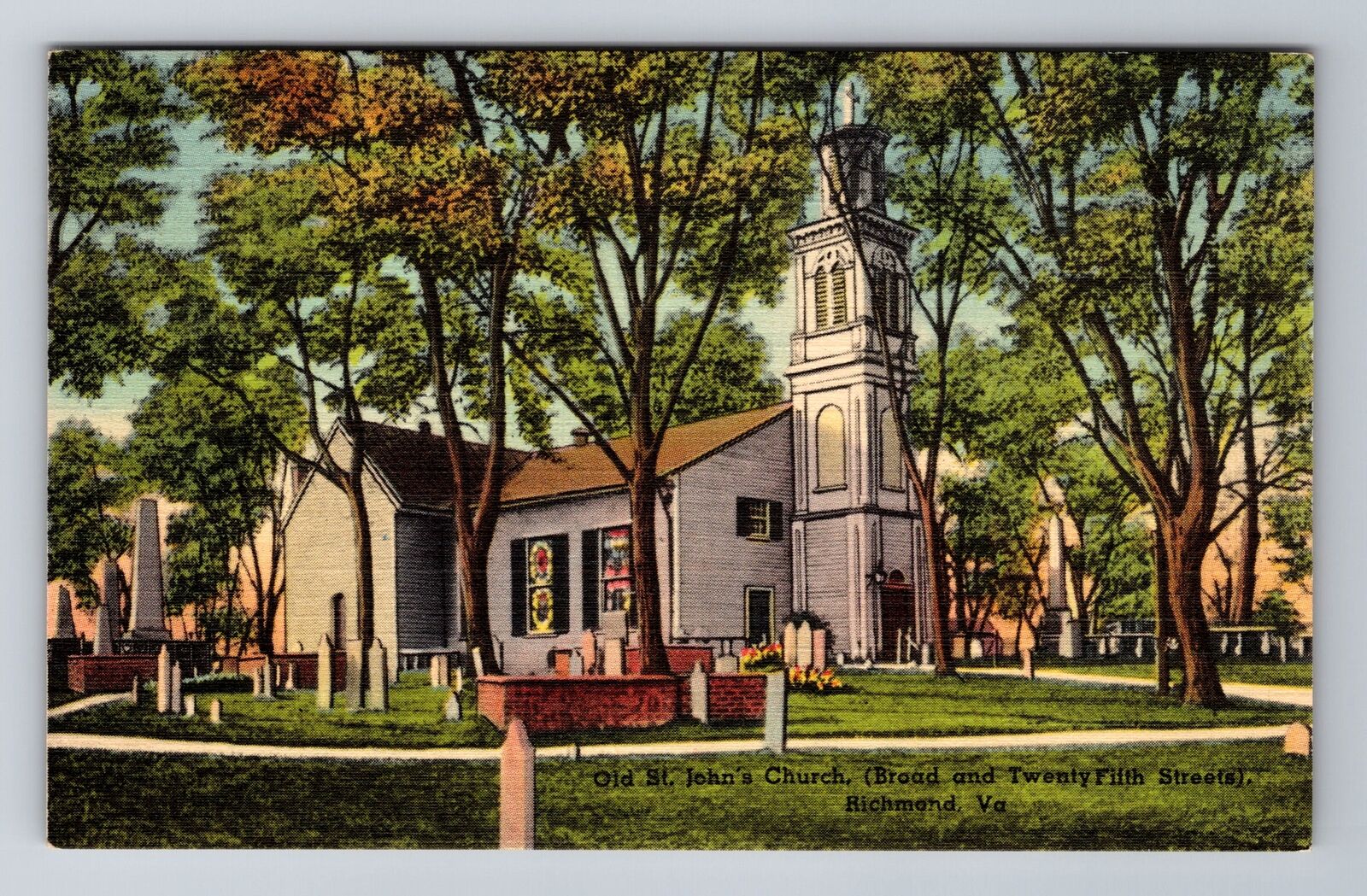 Richmond VA-Virginia, Old St John's Church, Religion, Vintage Souvenir Postcard