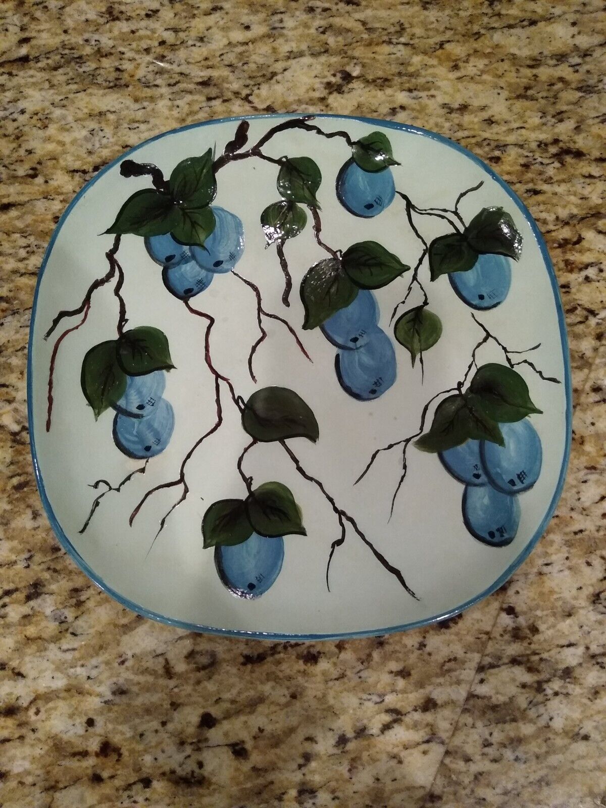 Vintage Art Plate Decorative Plate Blueberry Plate Hand Painted OOAK 10.5”