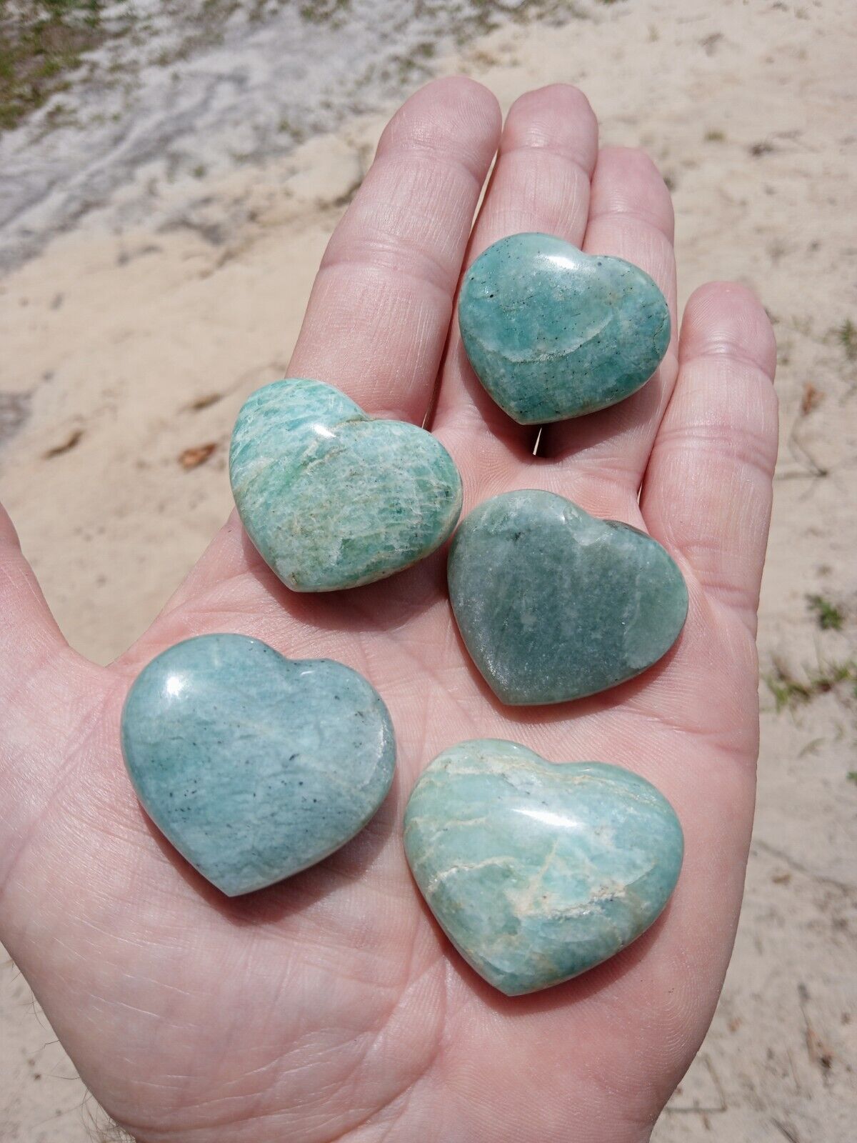 Lot of 5 Stunning Small Polished Amazonite Hearts Mineral Specimens Healing X2