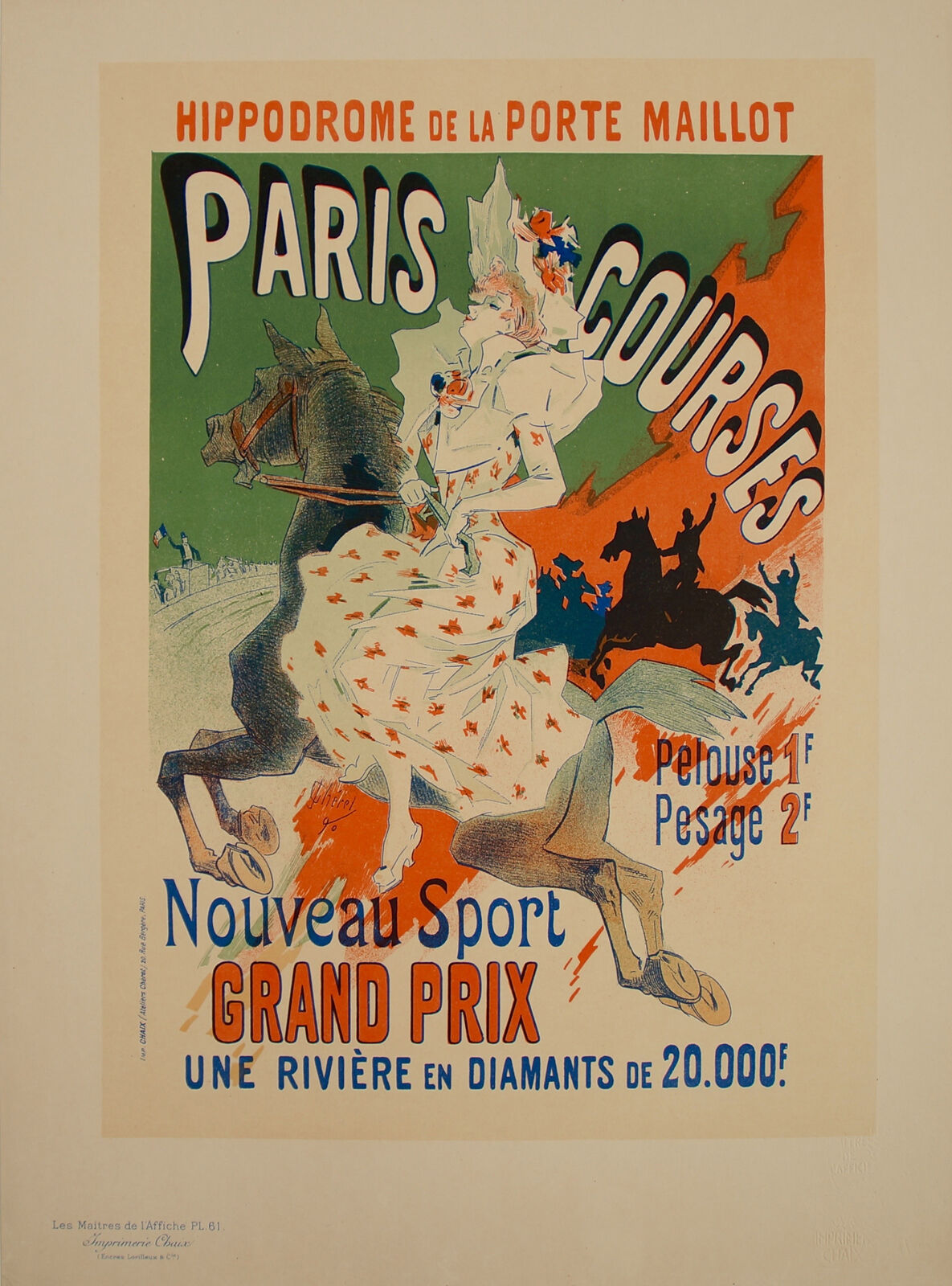 Original Poster Maitre de l\'Affiche PL 61 -  Paris Courses - Jules Cheret 1897