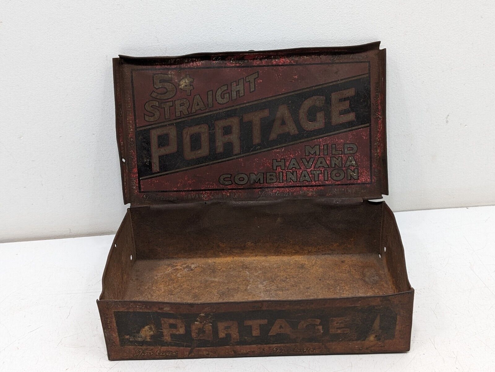 VINTAGE PORTAGE METAL CIGAR BOX HAVANA COMBINATION 5 CENTS.. Empty Antique 
