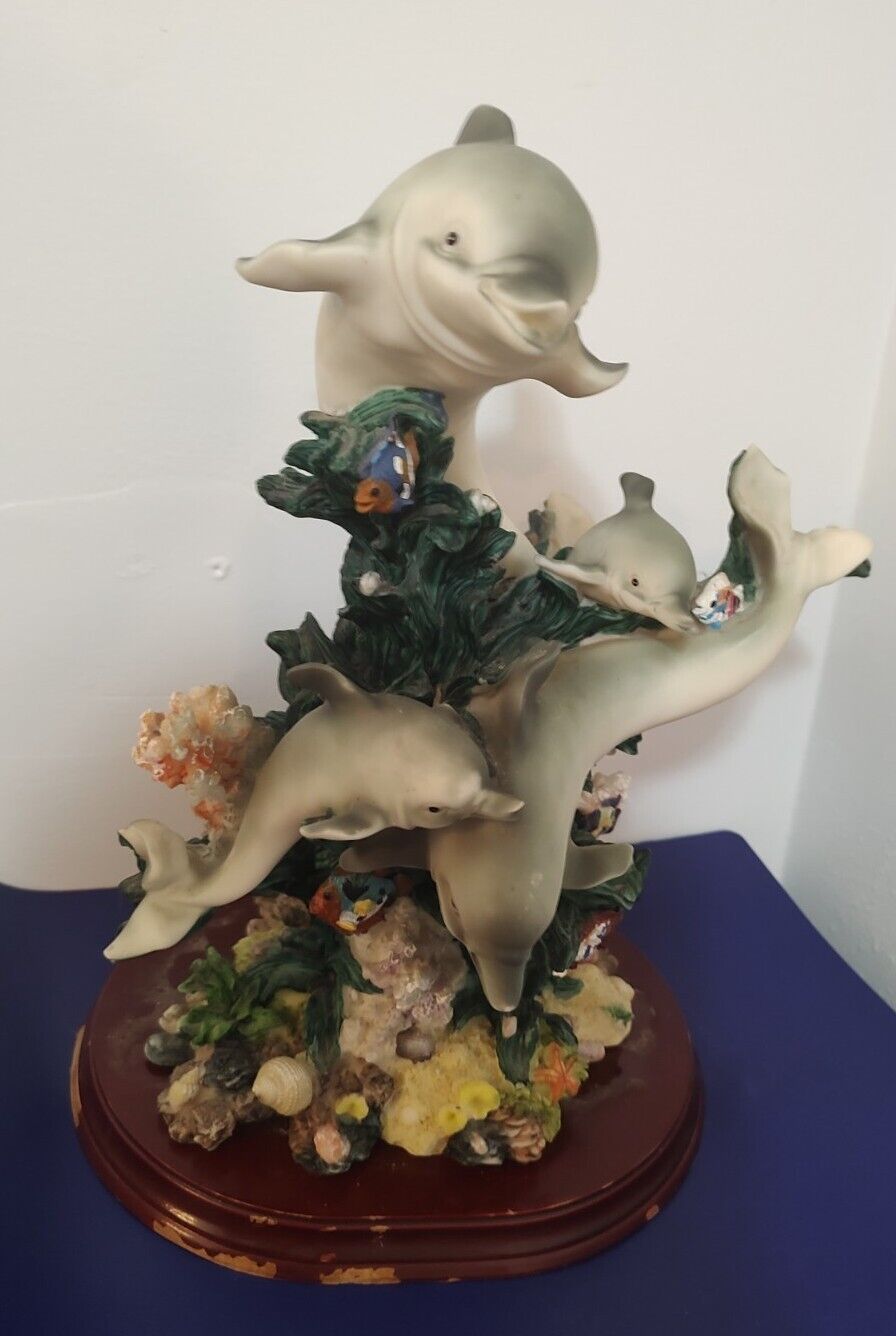 Vintage Poly Collection Hand Painted Dolphins Resin Figurine