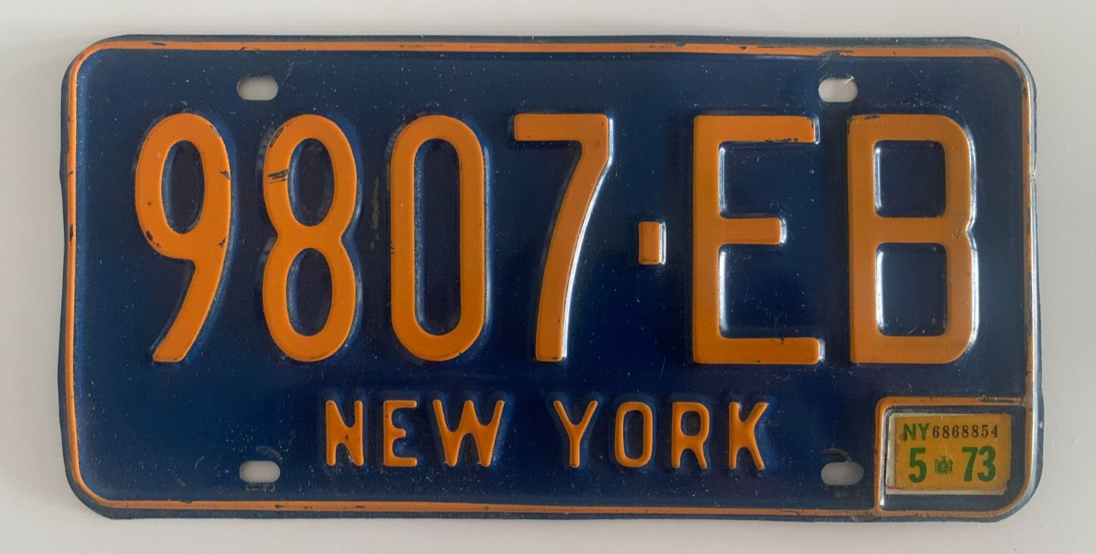One 1973 New York NY License Plate 9807-EB Blue **FREE Continental US SHIPPING**