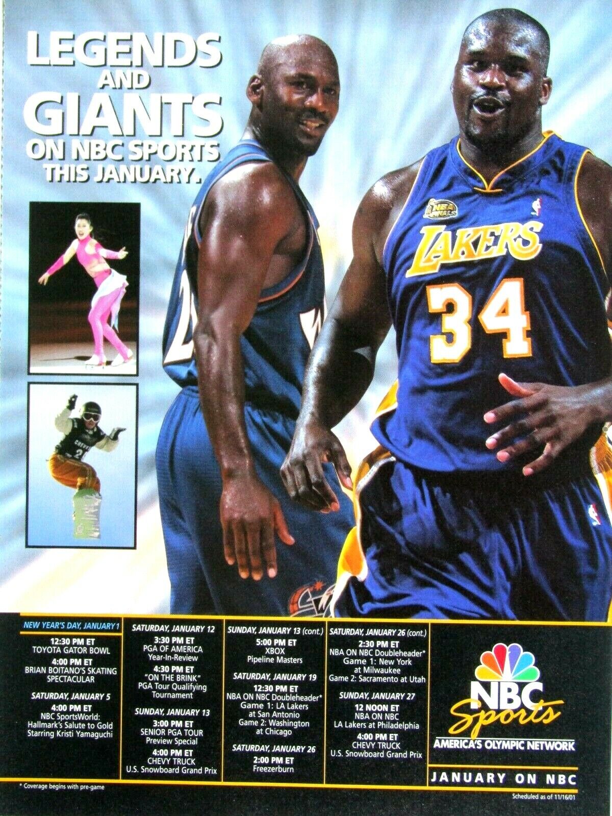 2001 NBC Michael Jordan Washington Wizards Shaq Original Print Ad 8.5 x 10.5\