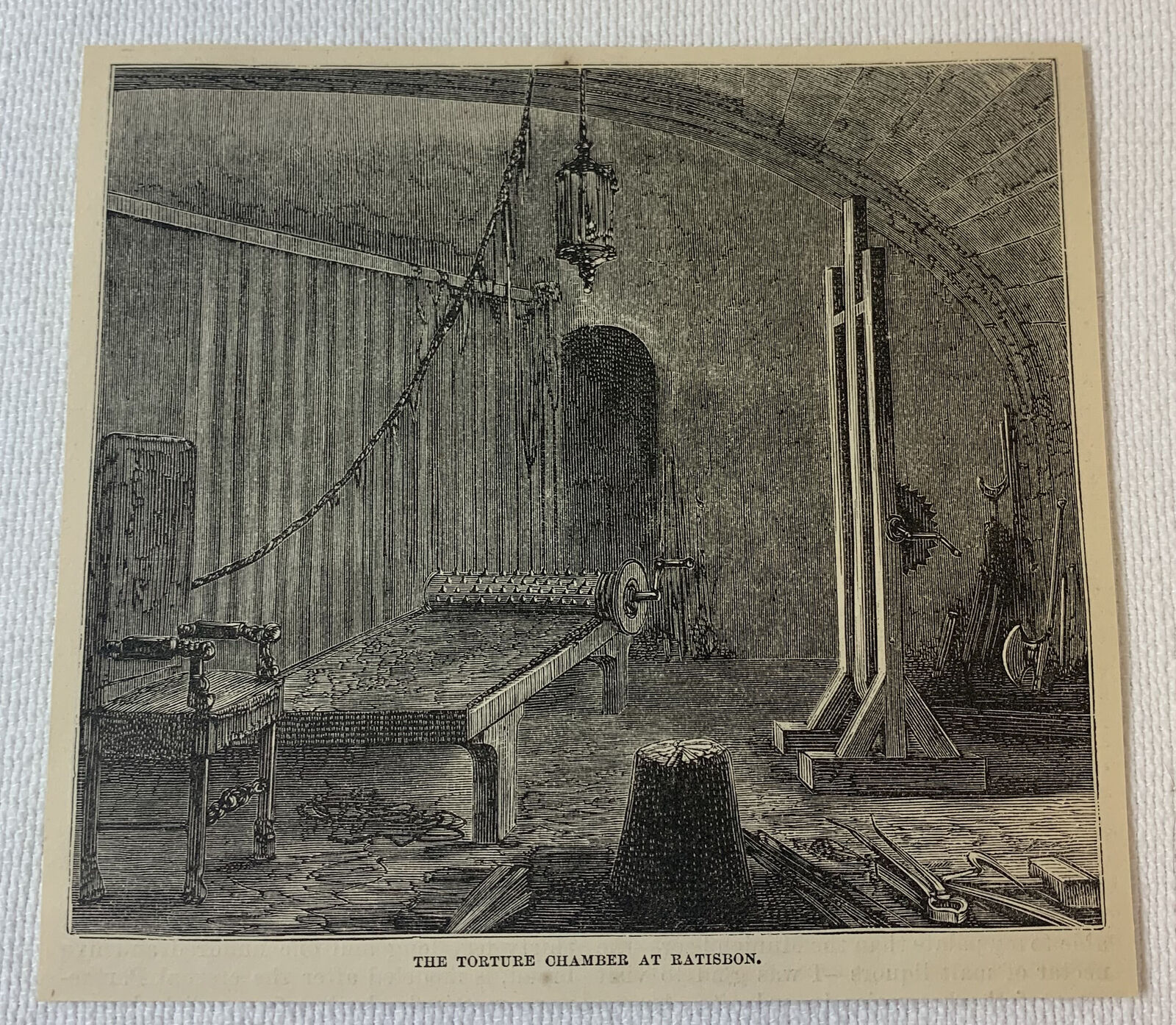 1872 magazine engraving~ THE TORTURE CHAMBER AT RATISBON Germany