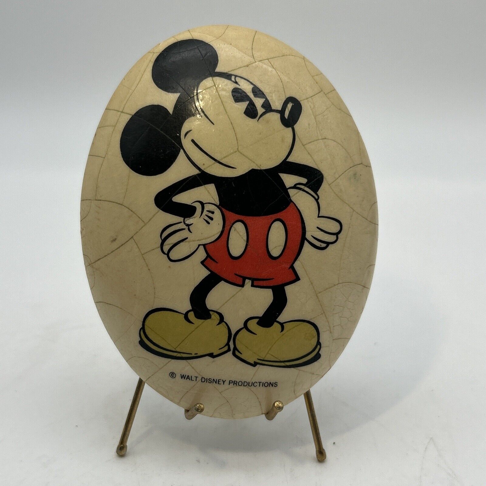 Vtg Rare MAM Originals Oval Ceramic Ornament w/ Stand Disney Mickey Mouse 4”