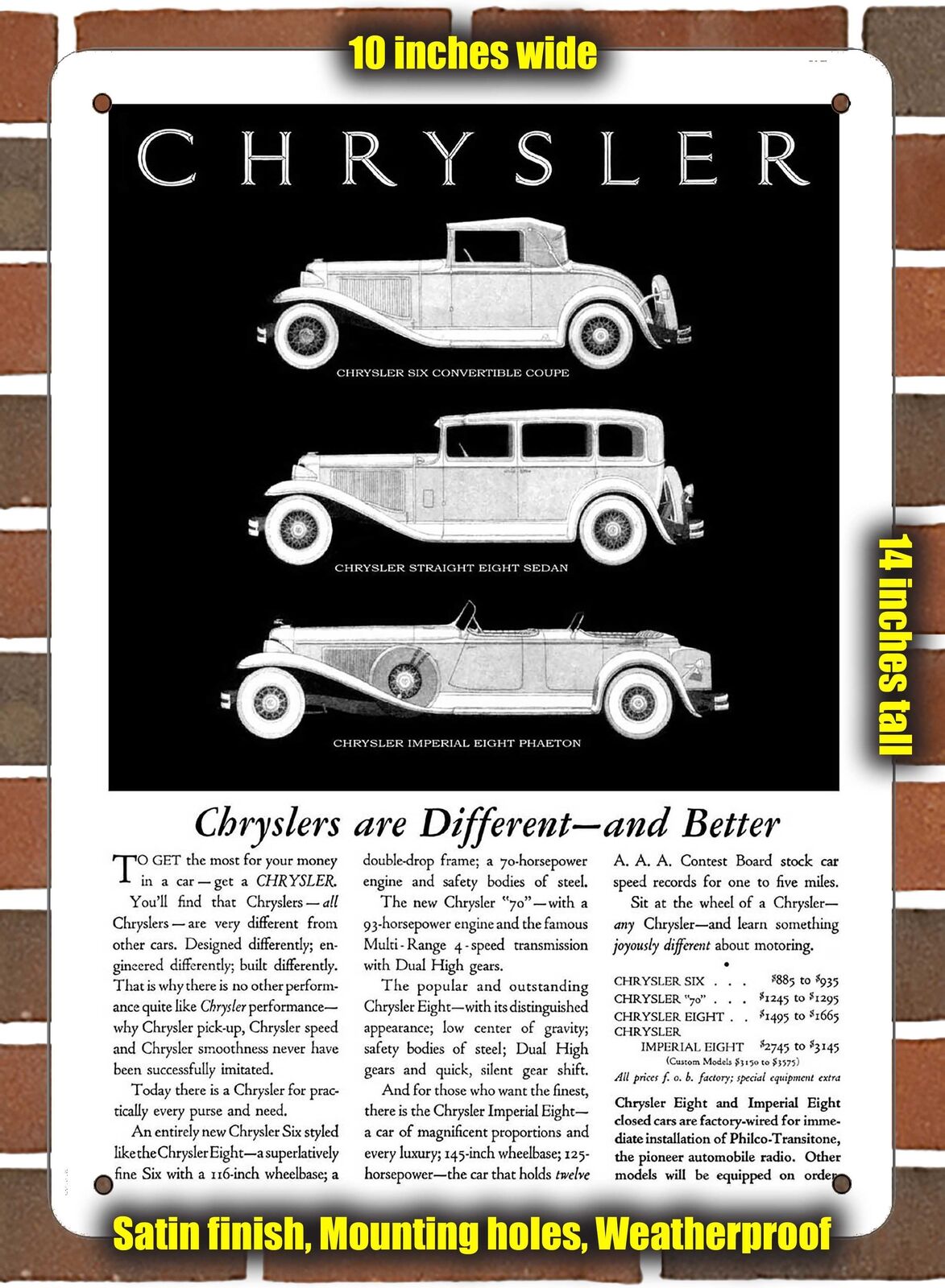 METAL SIGN - 1931 Chrysler Vintage Ad 19