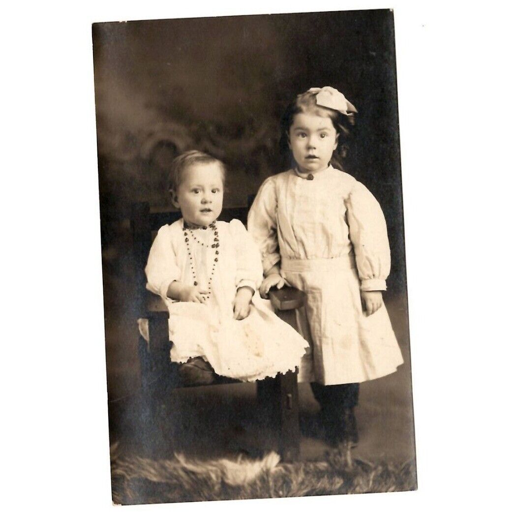 RPPC Two Little Girls Miss Ethel Drewsella Hall Miss Elsie Hall Antique Unposted