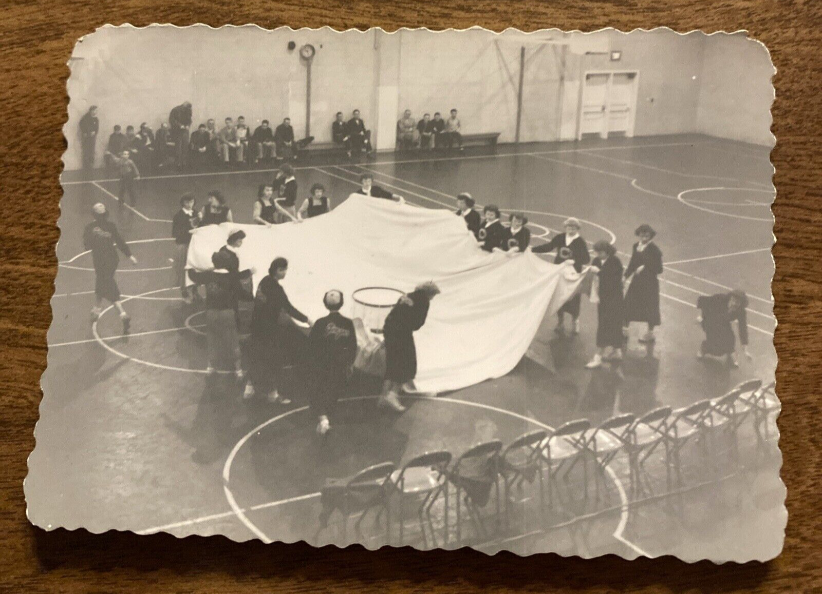 1940s School Gym Students & Staff Doing Parachute Exercise Original Photo P11zc5