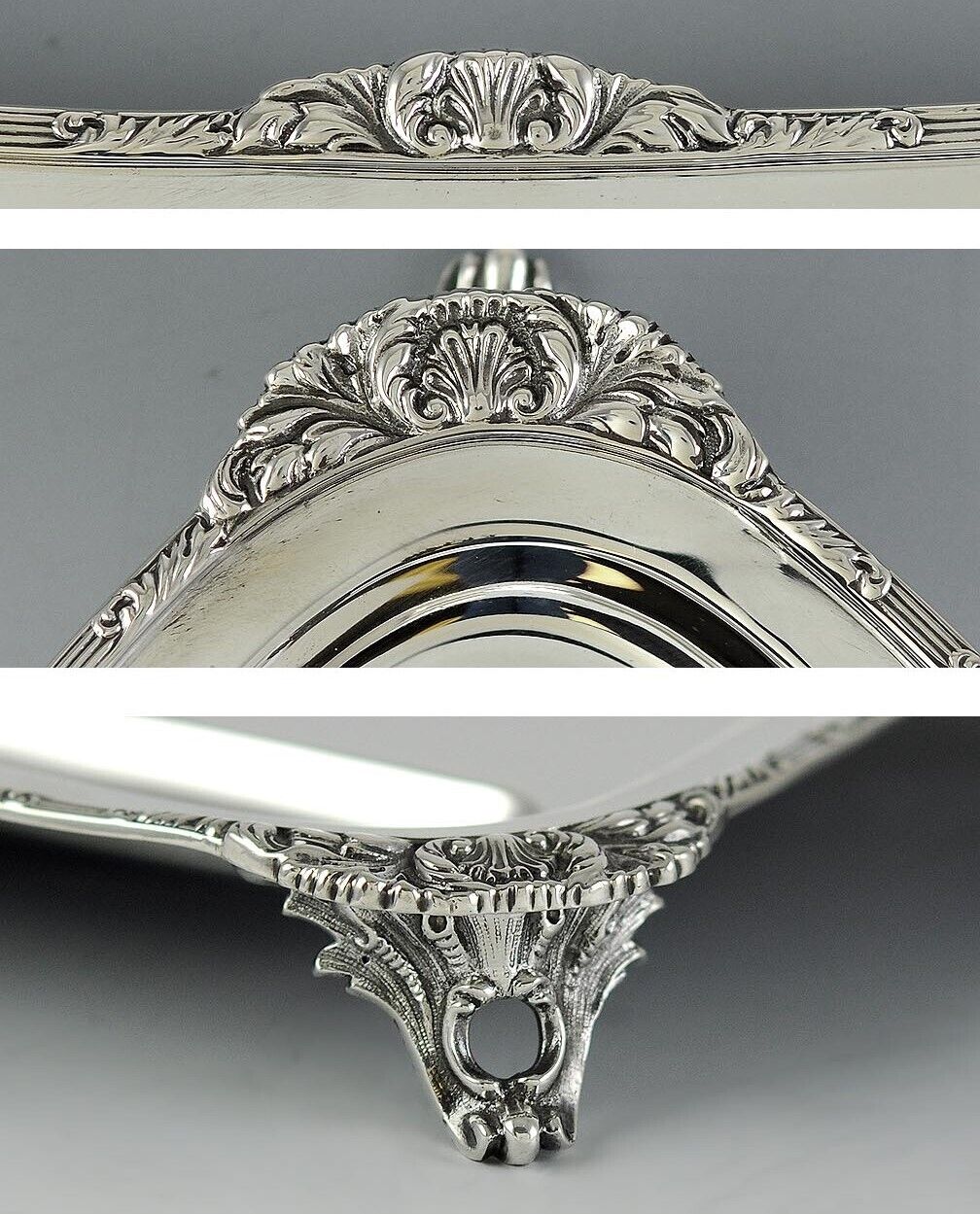 Fine 1912 English Sterling & Cut Glass Acanthus Leaf Inkwell Stand 