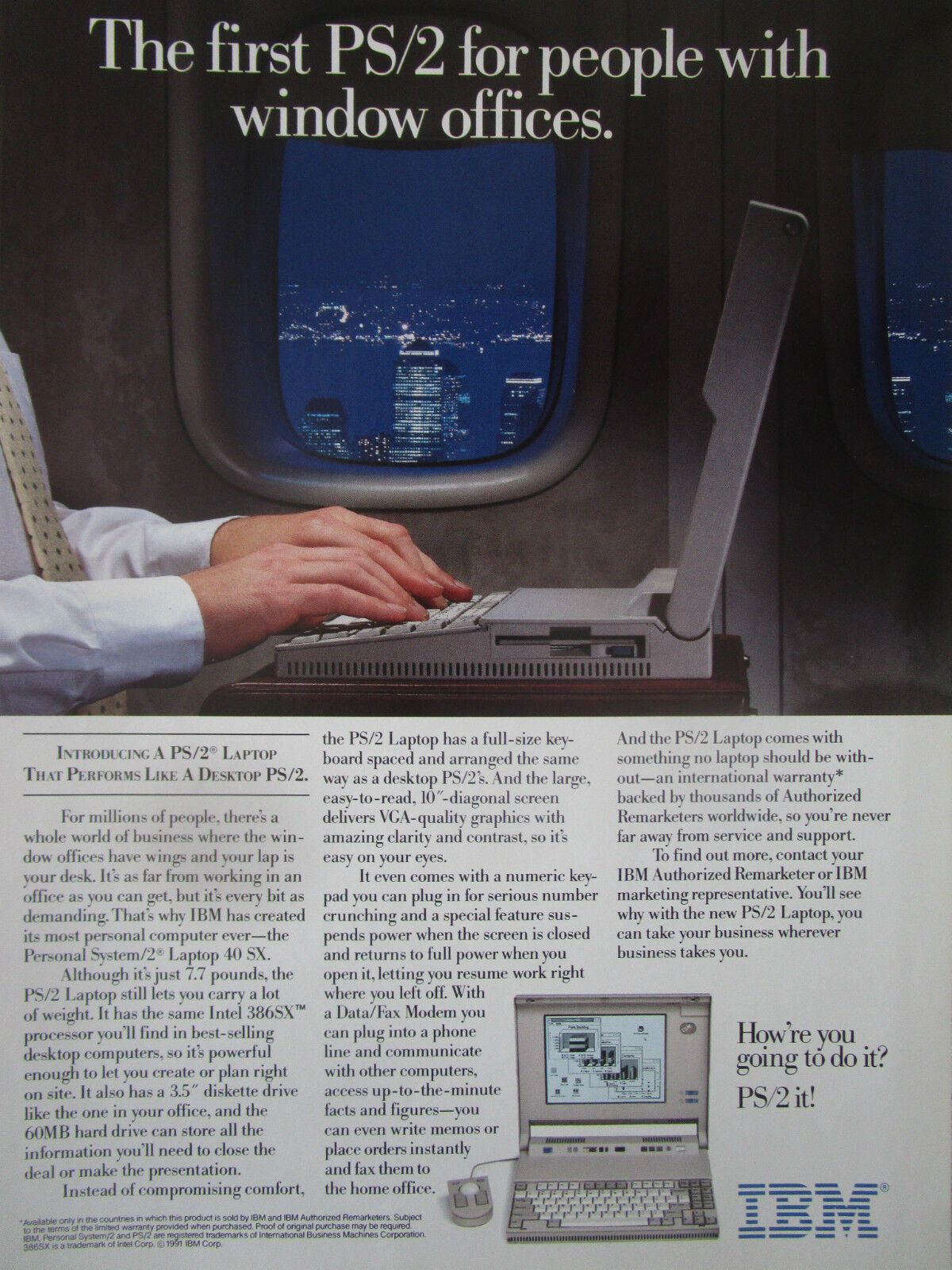 6/1991 PUB IBM PC LAPTOP PERSONAL COMPUTER PS/2 LAPTOP ORIGINAL AD