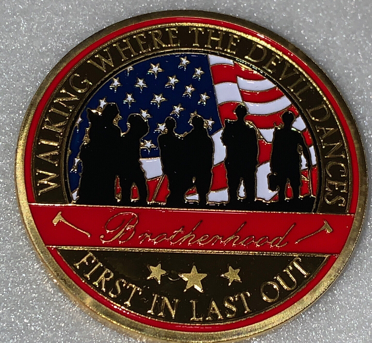 * Firefighter Challenge Coin Wildland Fire Fighter Brotherhood First In Last Out