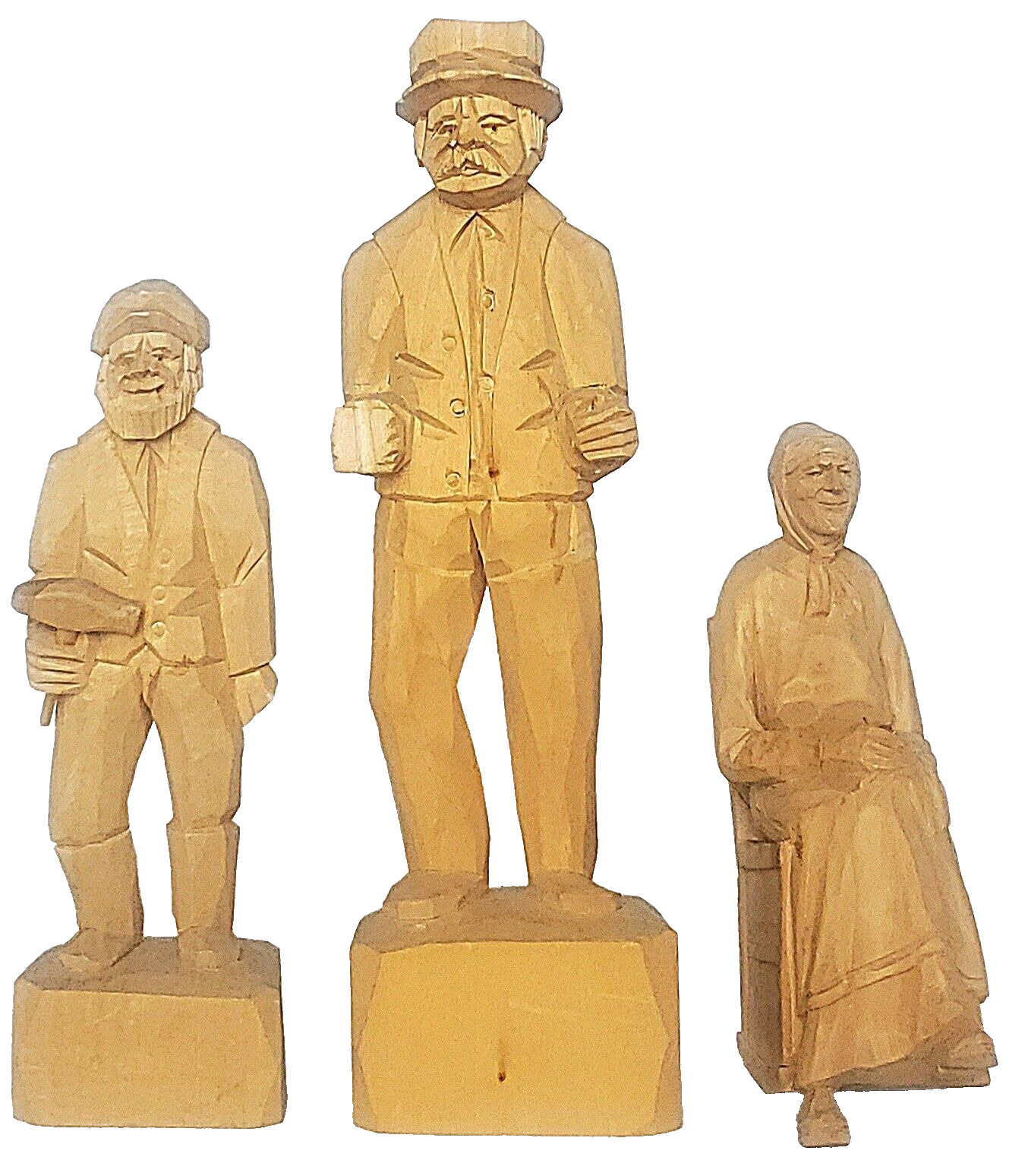 Vintage J.L. DAIGLE Signed Hand Carved Wood Figure Lot of 3 Made In Canada